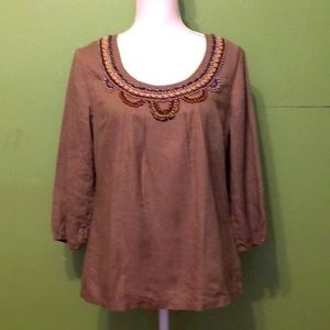 Boden 100% Linen Beaded Scoop neck blouse